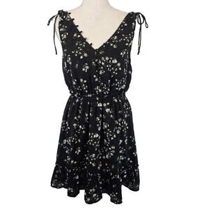 NWT Cupcakes & Cashmere Lida Strappy Floral A-Line Ruffle Hem Black Mini Dress 6